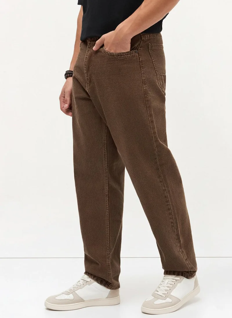 Urbano Fashion Urbano Fashion Men's Chocolate Brown Loose Baggy Fit Washed Denim Jeans Non-Stretchable
